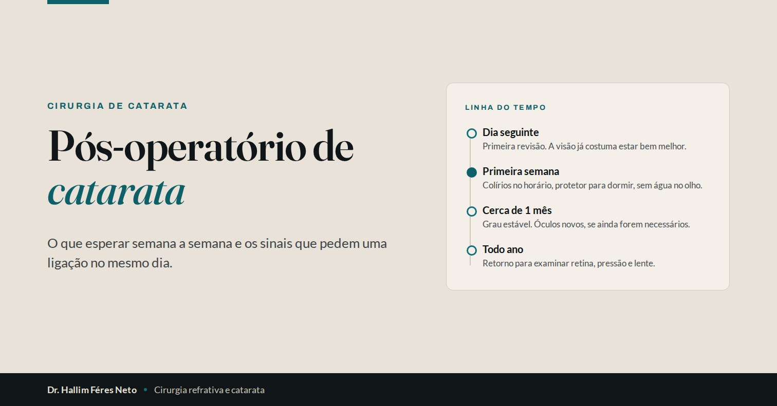 Pós-operatório de catarata: o que esperar semana a semana — Dr. Hallim Féres Neto